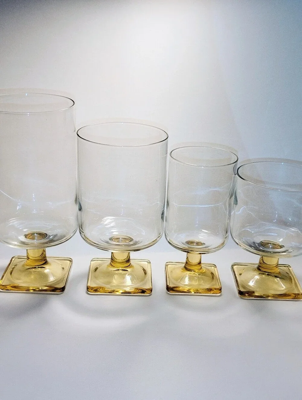 VTG Mid Century Federal Glass Nordic Topaz Square Base Glasses - Set of 4 Mixed